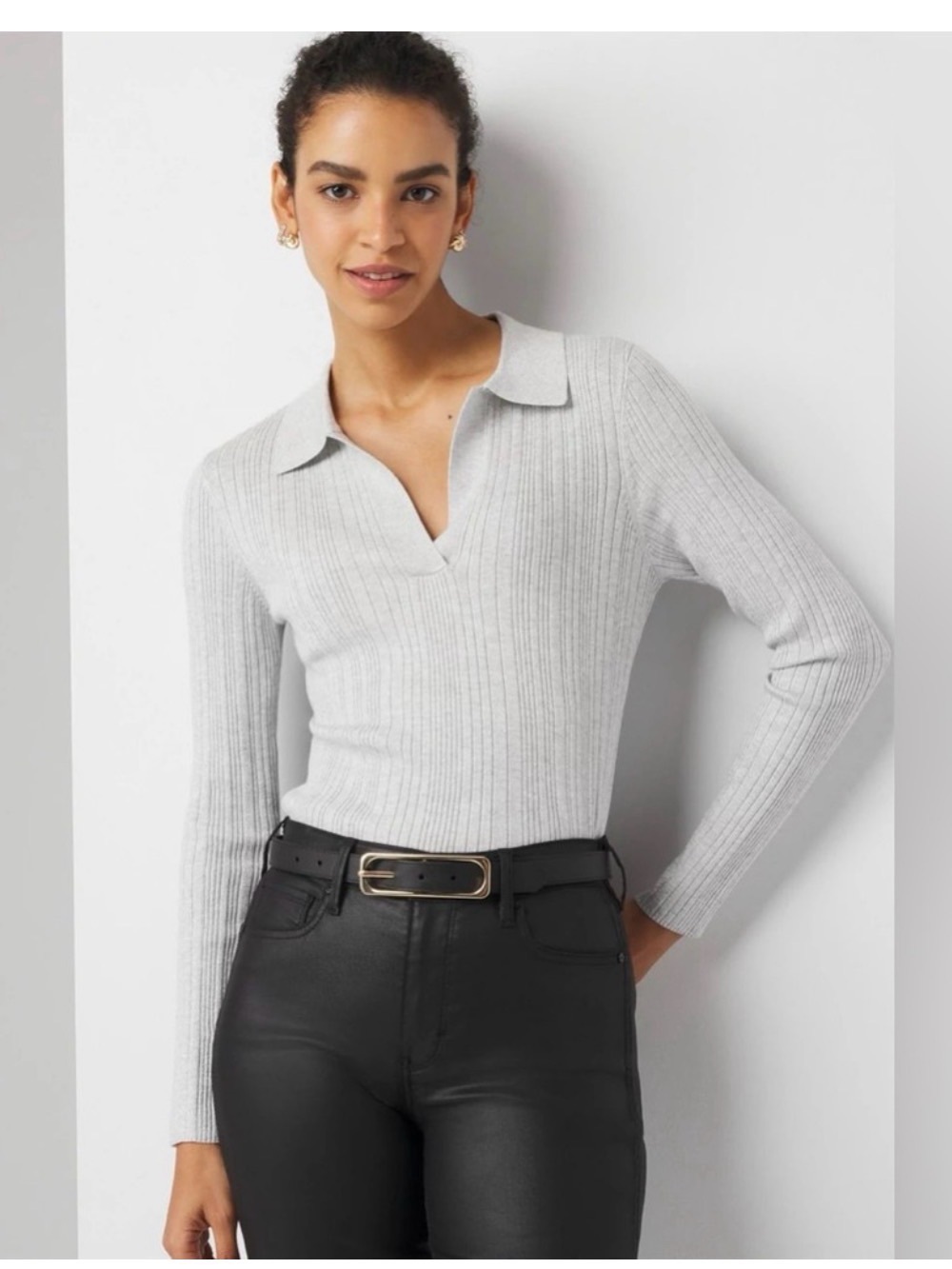 White House Black Market Johnny Ribbed Collar Metallic Pullover Sweater Size M